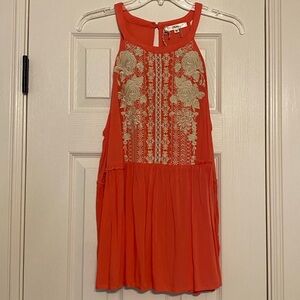 Coral and Rose Halter Pleated Tank top